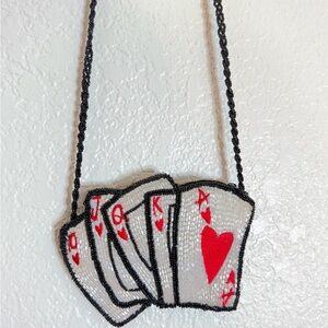 Vintage Black and Red Playing Cards casino beaded Crossbody Bag